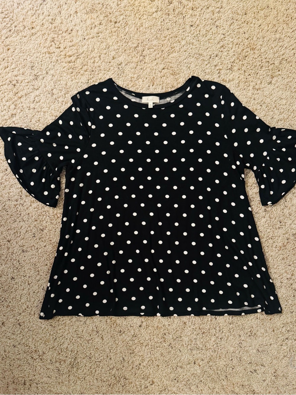 Black Polka Dot Ruffle Sleeve Top, Women’s Size XL